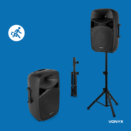Aktywny zestaw kolumn Vonyx VPS152A 1000 W + statywy + mikrofon