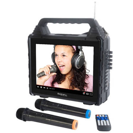 Mobilna kolumna karaoke z ekranem i 2 mikrofonami VHF KARAVISION Ibiza Sound